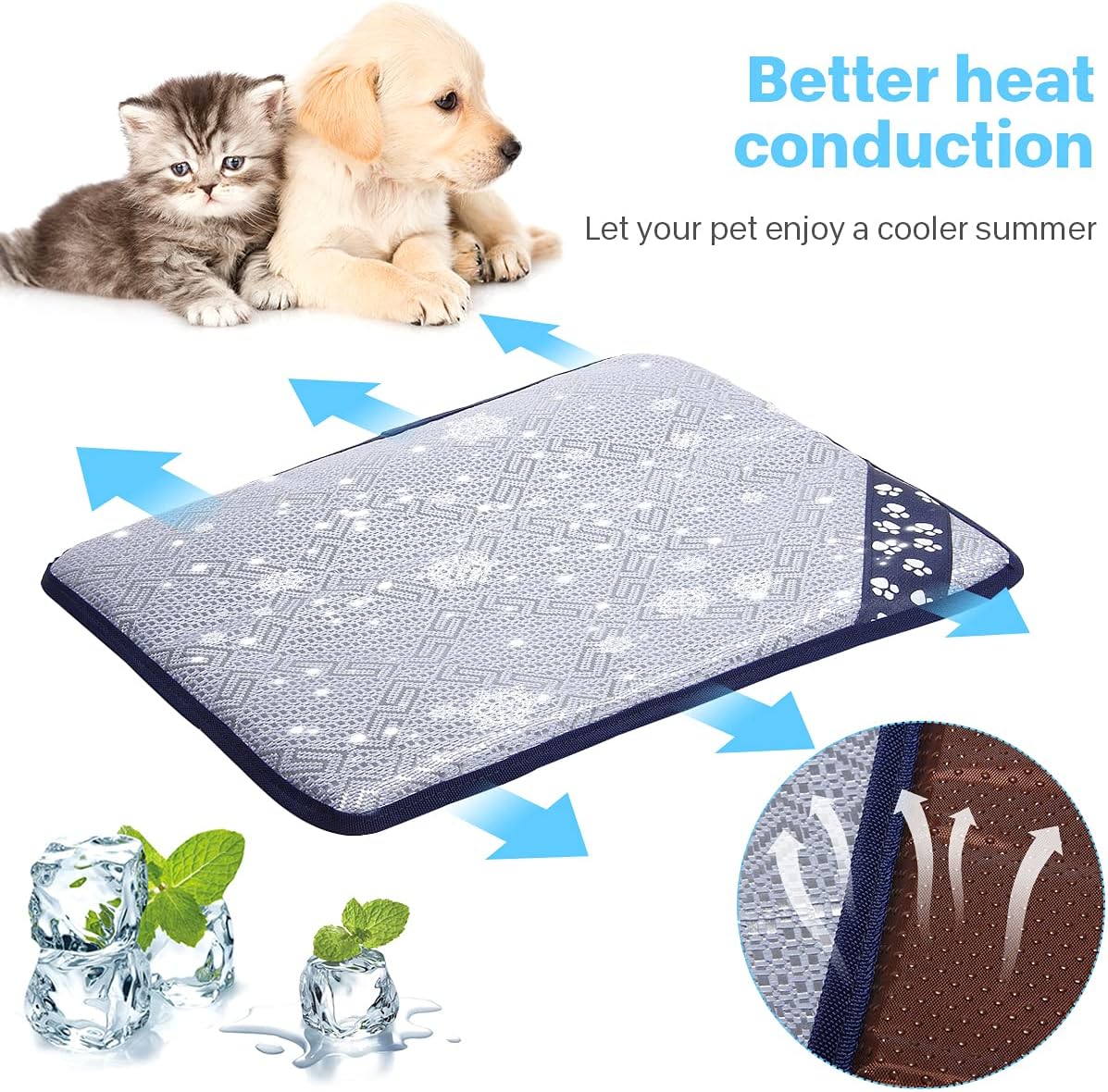 Summer Cooling Mat - Pet Cooling Pad for Dogs Cats,Ice Silk Pet Self Cooling Pad Blanket for Pet Bedskennelssofafloorcar Seats (X-Large)