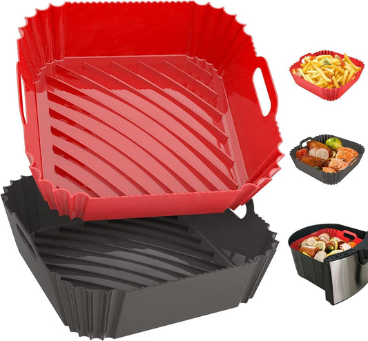 2 Pack Silicone Air Fryer Liners Reusable, 7.1 Inch Airfryer Liners 4-7 QT Square Air Fryer Liners Silicone Pot Oven Liner Baking Tray, Air Fryer Basket Mat Silicone Bowl Air Fryer Accessories