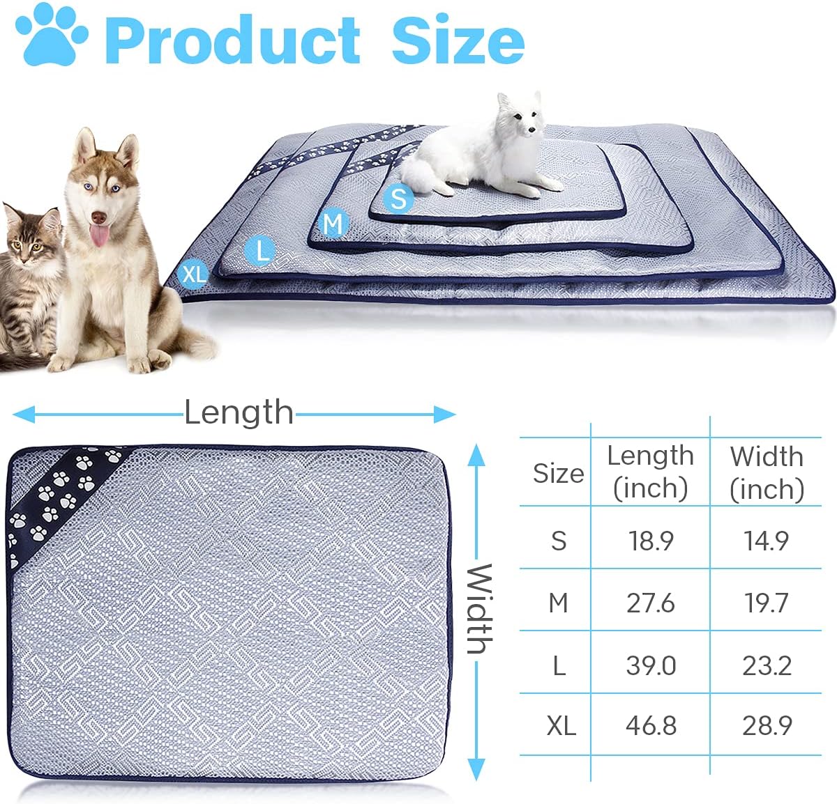 Summer Cooling Mat - Pet Cooling Pad for Dogs Cats,Ice Silk Pet Self Cooling Pad Blanket for Pet Bedskennelssofafloorcar Seats (X-Large)