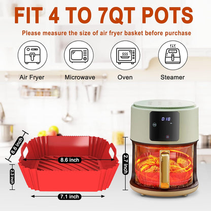2 Pack Silicone Air Fryer Liners Reusable, 7.1 Inch Airfryer Liners 4-7 QT Square Air Fryer Liners Silicone Pot Oven Liner Baking Tray, Air Fryer Basket Mat Silicone Bowl Air Fryer Accessories